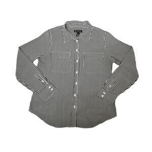 INC International Concepts Black/White Striped Button-Down Womens Size 10